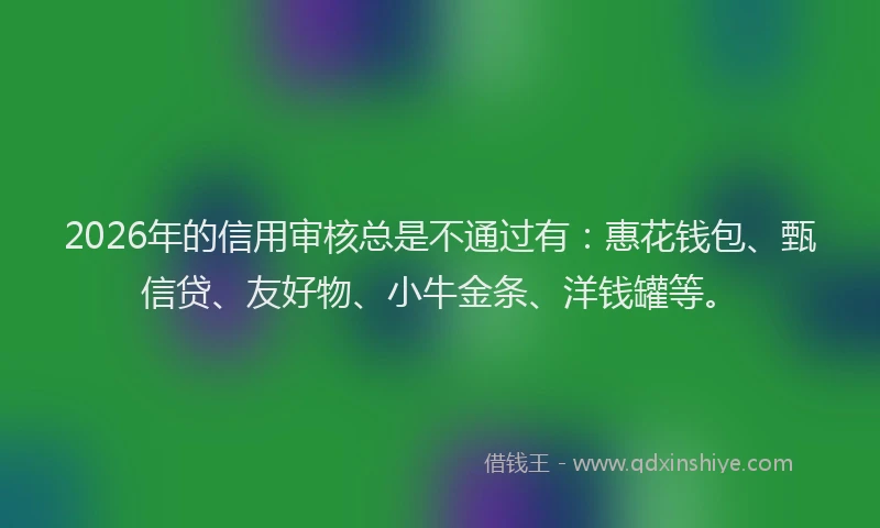 2026年的信用审核总是不通过有：惠花钱包、甄信贷、友好物、小牛金条、洋钱罐等。