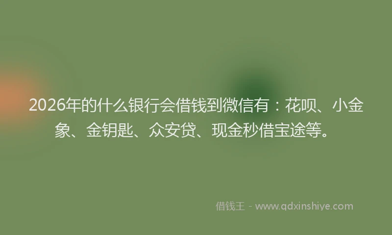 2026年的什么银行会借钱到微信有：花呗、小金象、金钥匙、众安贷、现金秒借宝途等。