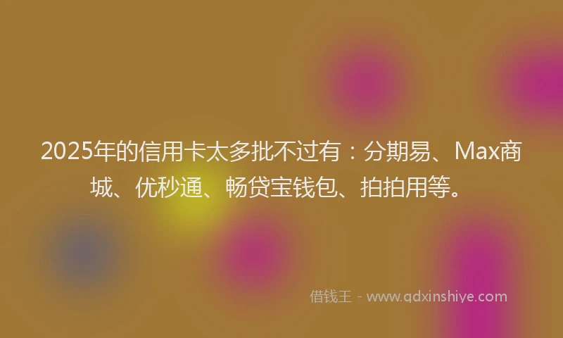 2025年的信用卡太多批不过有:分期易、Max商城、优秒通、畅贷宝钱包、拍拍用等。