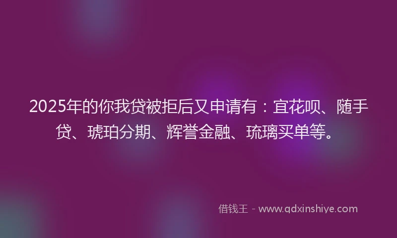2025年的你我贷被拒后又申请有：宜花呗、随手贷、琥珀分期、辉誉金融、琉璃买单等。