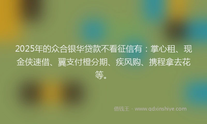 2025年的众合银华贷款不看征信有：掌心租、现金侠速借、翼支付橙分期、疾风购、携程拿去花等。