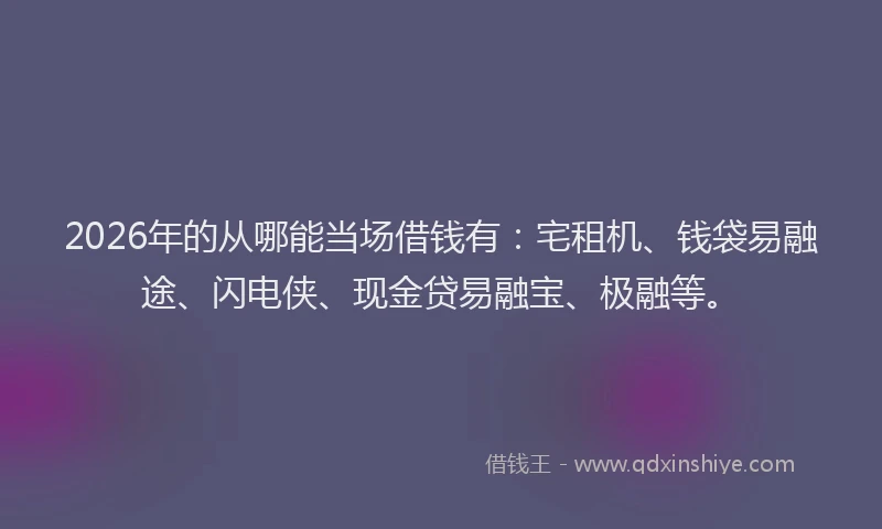 2026年的从哪能当场借钱有：宅租机、钱袋易融途、闪电侠、现金贷易融宝、极融等。