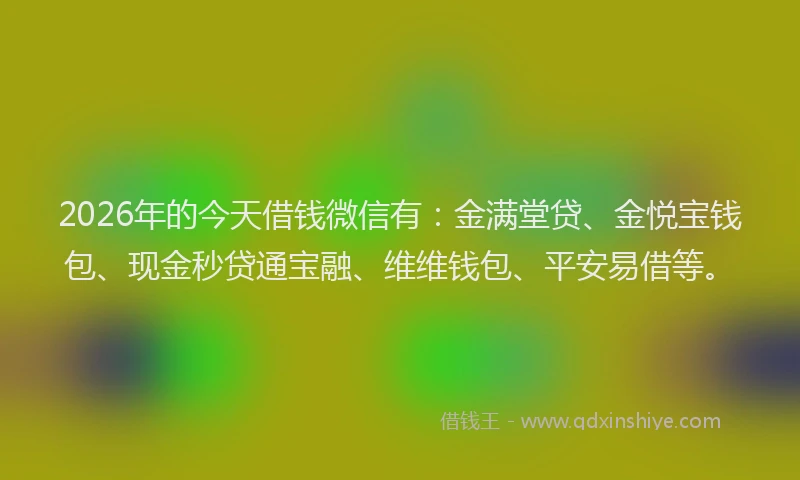 2026年的今天借钱微信有：金满堂贷、金悦宝钱包、现金秒贷通宝融、维维钱包、平安易借等。