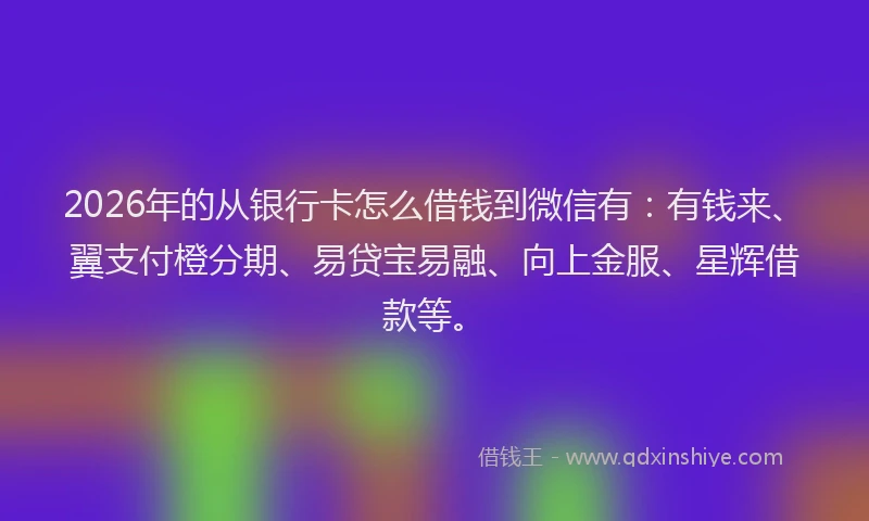 2026年的从银行卡怎么借钱到微信有：有钱来、翼支付橙分期、易贷宝易融、向上金服、星辉借款等。