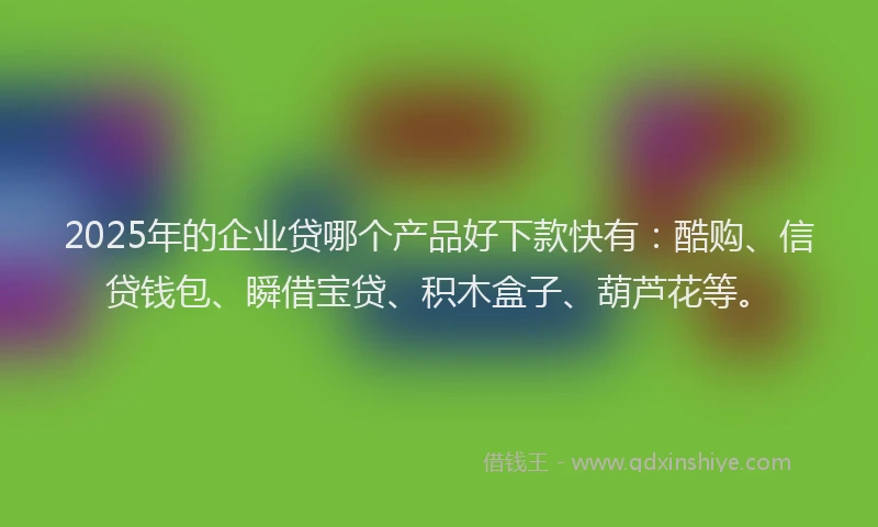 2025年的企业贷哪个产品好下款快有：酷购、信贷钱包、瞬借宝贷、积木盒子、葫芦花等。