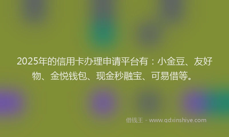 2025年的信用卡办理申请平台有：小金豆、友好物、金悦钱包、现金秒融宝、可易借等。