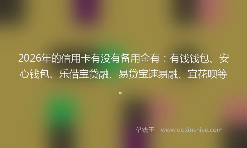 2026年的信用卡有没有备用金有：有钱钱包、安心钱包、乐借宝贷融、易贷宝速易融、宜花呗等。