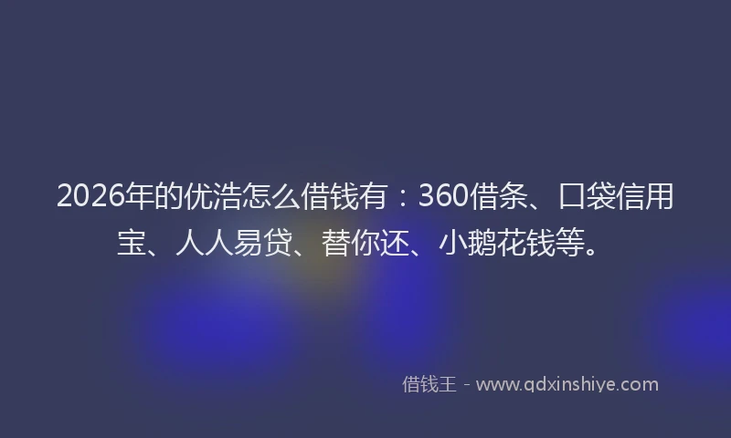 2026年的优浩怎么借钱有：360借条、口袋信用宝、人人易贷、替你还、小鹅花钱等。