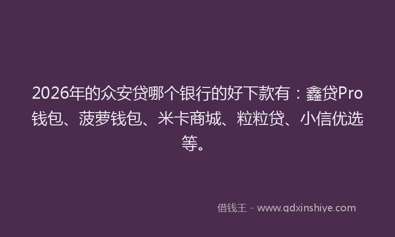 2026年的众安贷哪个银行的好下款有：鑫贷Pro钱包、菠萝钱包、米卡商城、粒粒贷、小信优选等。
