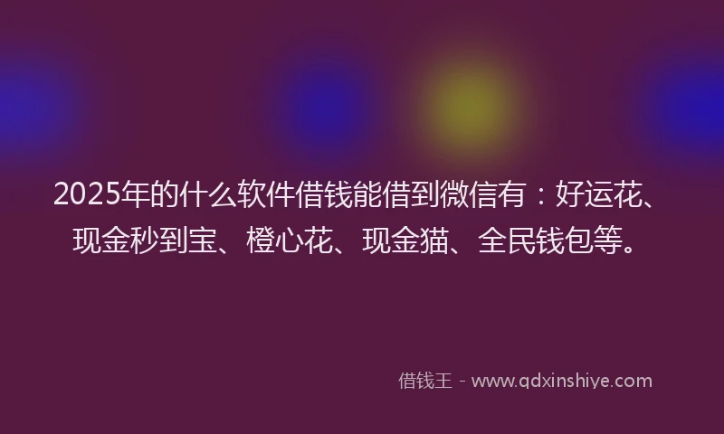 2025年的什么软件借钱能借到微信有：好运花、现金秒到宝、橙心花、现金猫、全民钱包等。