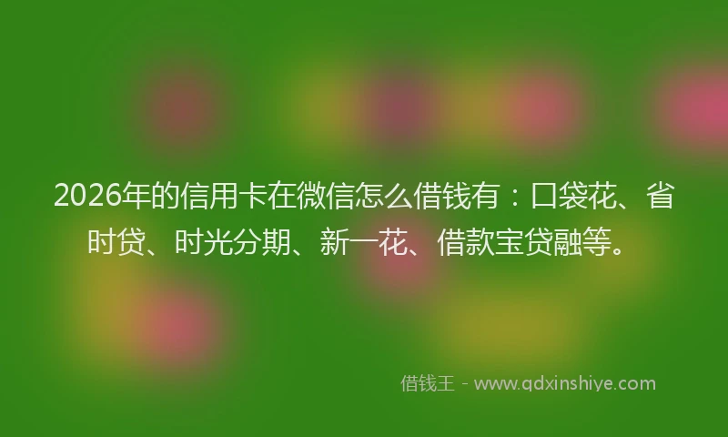 2026年的信用卡在微信怎么借钱有：口袋花、省时贷、时光分期、新一花、借款宝贷融等。