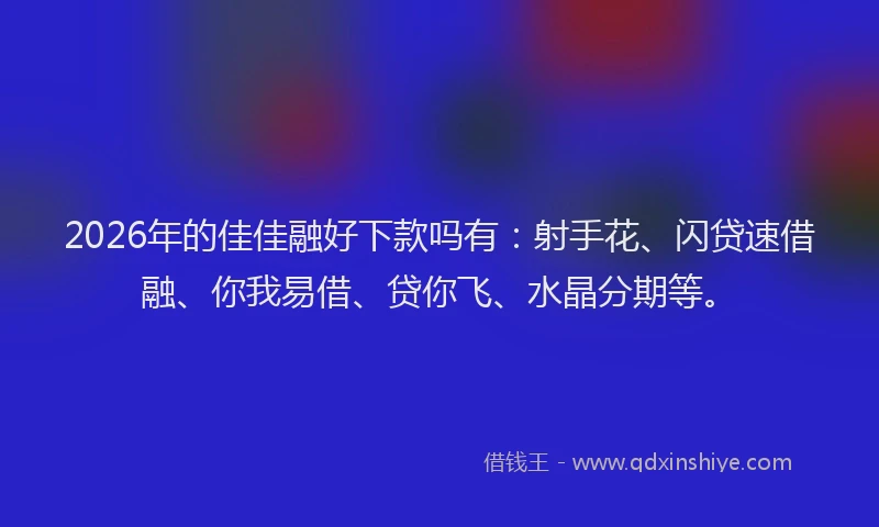 2026年的佳佳融好下款吗有：射手花、闪贷速借融、你我易借、贷你飞、水晶分期等。