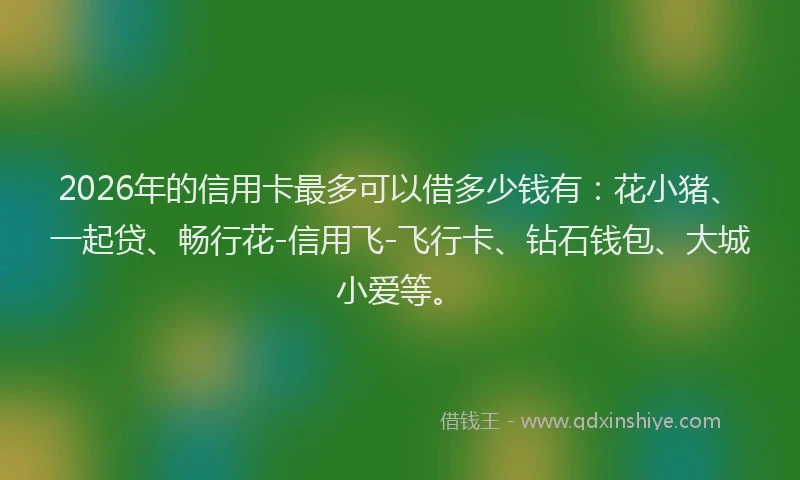 2026年的信用卡最多可以借多少钱有：花小猪、一起贷、畅行花-信用飞-飞行卡、钻石钱包、大城小爱等。
