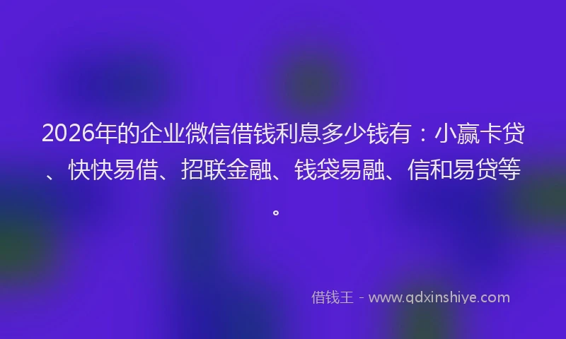 2026年的企业微信借钱利息多少钱有:小赢卡贷、快快易借、招联金融、钱袋易融、信和易贷等。