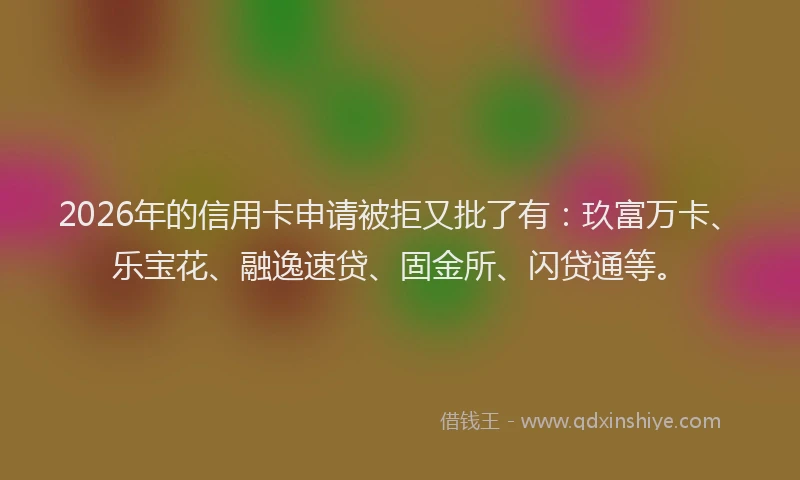 2026年的信用卡申请被拒又批了有:玖富万卡、乐宝花、融逸速贷、固金所、闪贷通等。