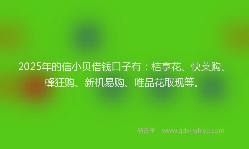 2025年的信小贝借钱口子有：桔享花、快莱购、蜂狂购、新机易购、唯品花取现等。