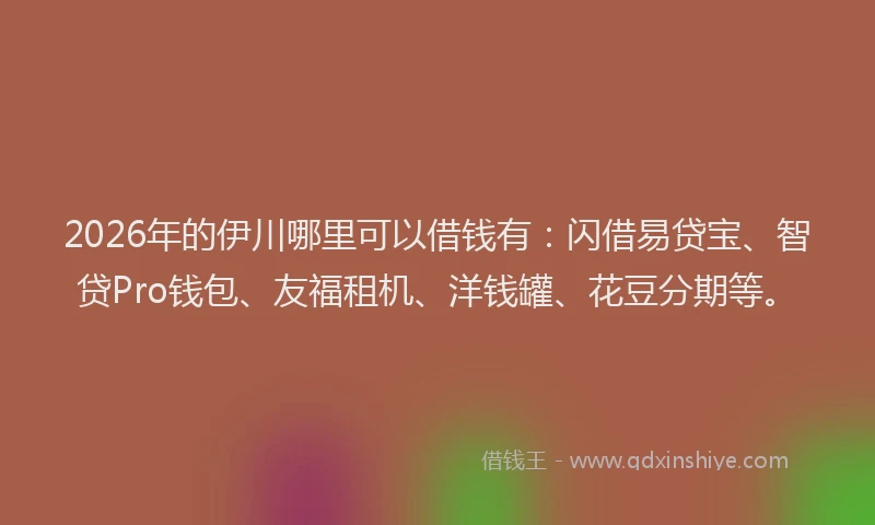 2026年的伊川哪里可以借钱有：闪借易贷宝、智贷Pro钱包、友福租机、洋钱罐、花豆分期等。