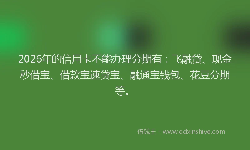 2026年的信用卡不能办理分期有：飞融贷、现金秒借宝、借款宝速贷宝、融通宝钱包、花豆分期等。