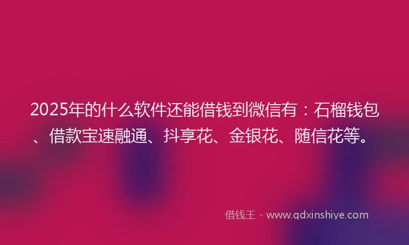 2025年的什么软件还能借钱到微信有：石榴钱包、借款宝速融通、抖享花、金银花、随信花等。