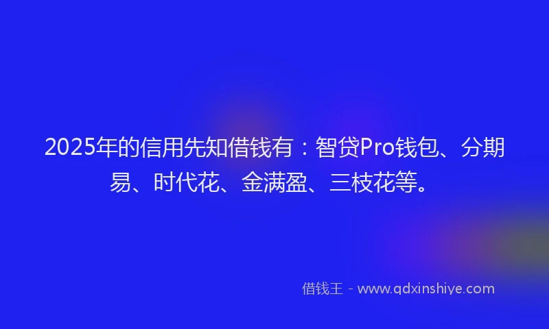 2025年的信用先知借钱有：智贷Pro钱包、分期易、时代花、金满盈、三枝花等。