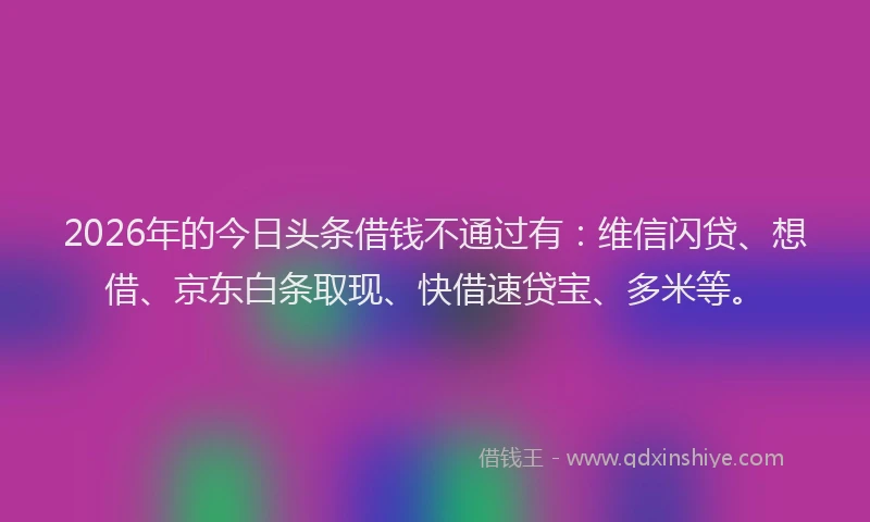2026年的今日头条借钱不通过有：维信闪贷、想借、京东白条取现、快借速贷宝、多米等。