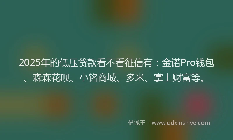 2025年的低压贷款看不看征信有：金诺Pro钱包、森森花呗、小铭商城、多米、掌上财富等。