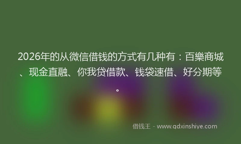 2026年的从微信借钱的方式有几种有:百樂商城、现金直融、你我贷借款、钱袋速借、好分期等。