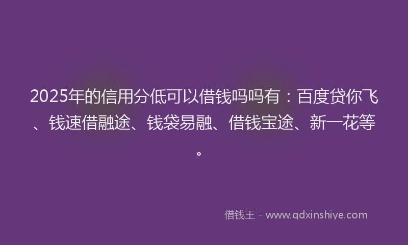 2025年的信用分低可以借钱吗吗有:百度贷你飞、钱速借融途、钱袋易融、借钱宝途、新一花等。
