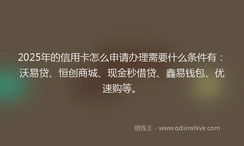 2025年的信用卡怎么申请办理需要什么条件有：沃易贷、恒创商城、现金秒借贷、鑫易钱包、优速购等。