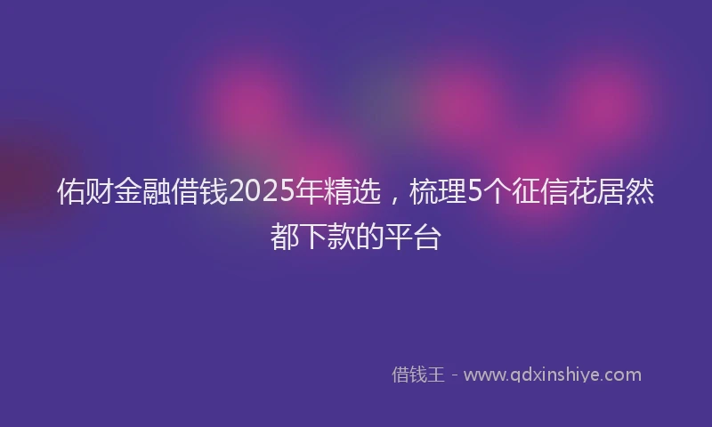 佑财金融借钱2025年精选，梳理5个征信花居然都下款的平台