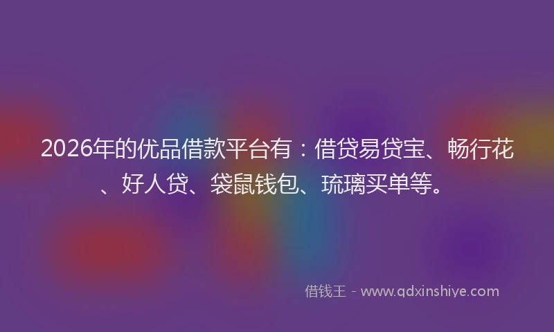 2026年的优品借款平台有：借贷易贷宝、畅行花、好人贷、袋鼠钱包、琉璃买单等。