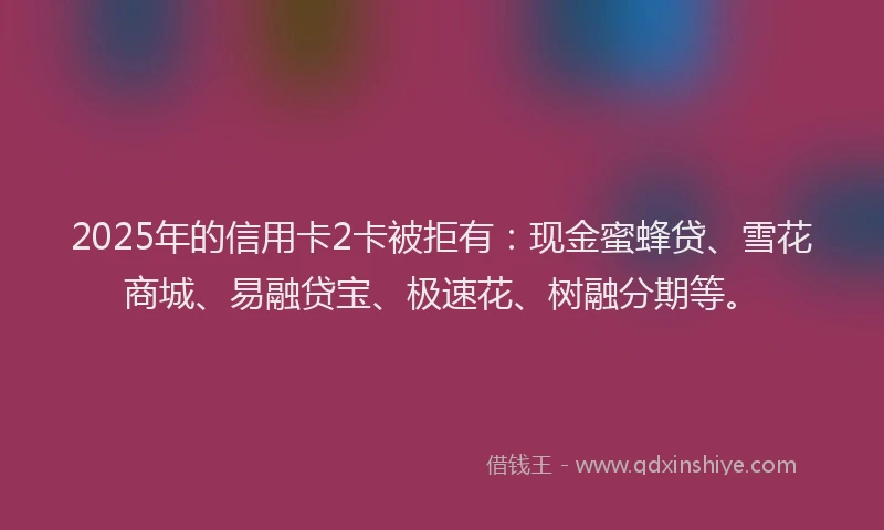 2025年的信用卡2卡被拒有：现金蜜蜂贷、雪花商城、易融贷宝、极速花、树融分期等。