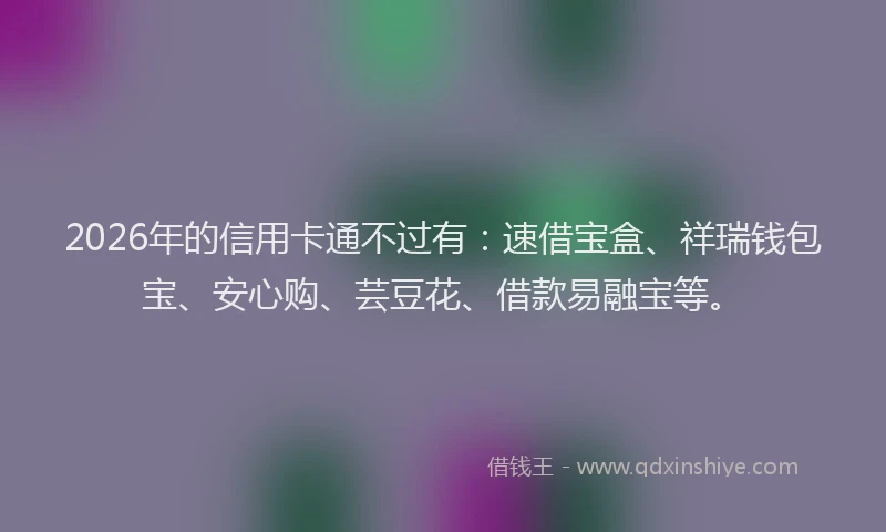2026年的信用卡通不过有：速借宝盒、祥瑞钱包宝、安心购、芸豆花、借款易融宝等。
