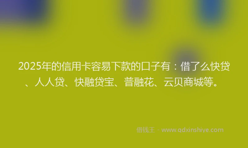 2025年的信用卡容易下款的口子有：借了么快贷、人人贷、快融贷宝、普融花、云贝商城等。