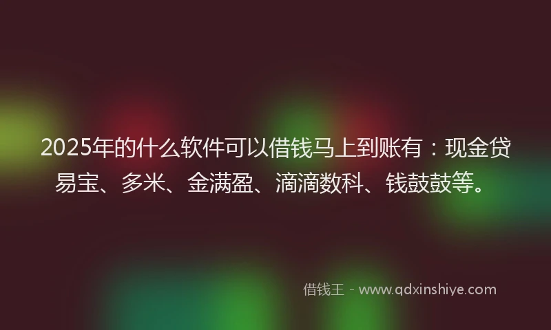 2025年的什么软件可以借钱马上到账有：现金贷易宝、多米、金满盈、滴滴数科、钱鼓鼓等。