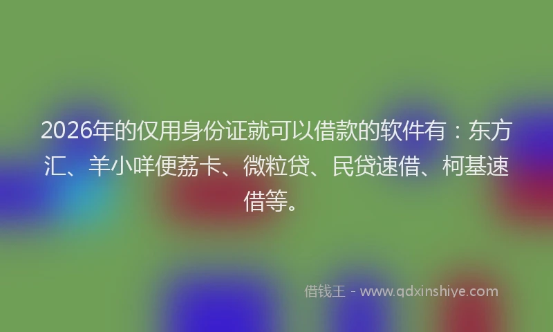 2026年的仅用身份证就可以借款的软件有：东方汇、羊小咩便荔卡、微粒贷、民贷速借、柯基速借等。