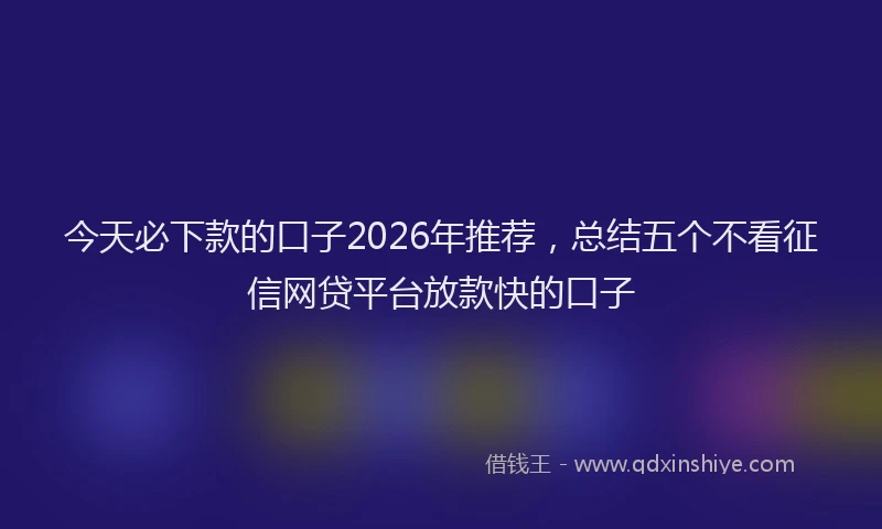 今天必下款的口子2026年推荐，总结五个不看征信网贷平台放款快的口子