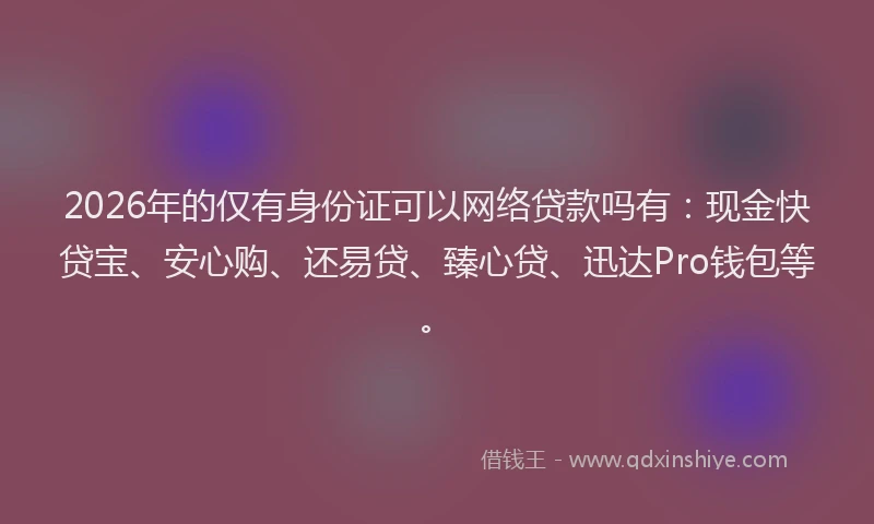 2026年的仅有身份证可以网络贷款吗有：现金快贷宝、安心购、还易贷、臻心贷、迅达Pro钱包等。