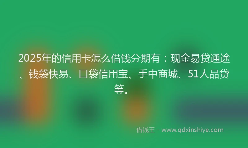 2025年的信用卡怎么借钱分期有：现金易贷通途、钱袋快易、口袋信用宝、手中商城、51人品贷等。