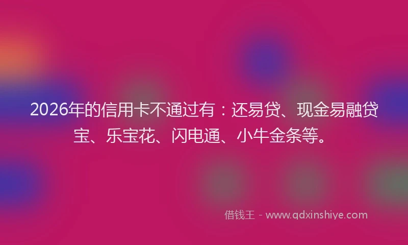 2026年的信用卡不通过有：还易贷、现金易融贷宝、乐宝花、闪电通、小牛金条等。
