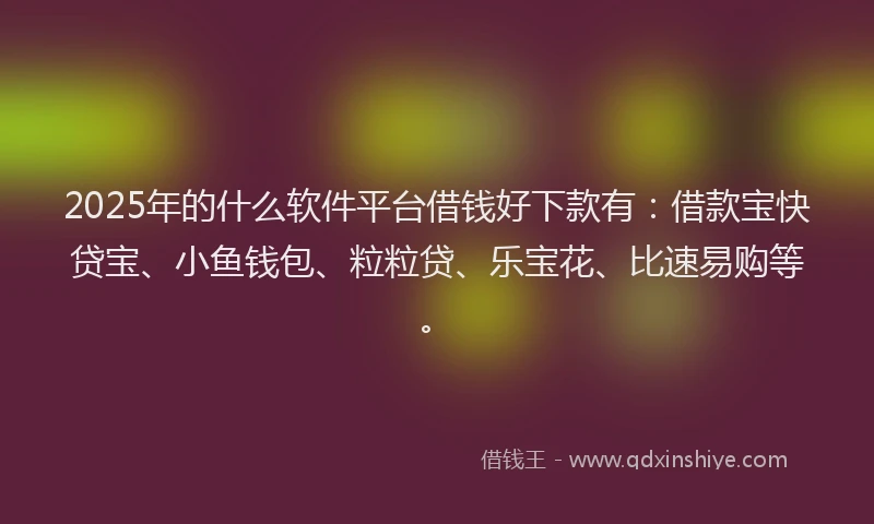 2025年的什么软件平台借钱好下款有：借款宝快贷宝、小鱼钱包、粒粒贷、乐宝花、比速易购等。