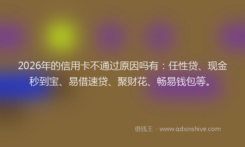2026年的信用卡不通过原因吗有：任性贷、现金秒到宝、易借速贷、聚财花、畅易钱包等。
