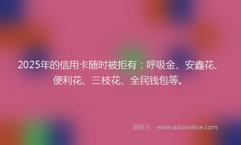 2025年的信用卡随时被拒有：呼吸金、安鑫花、便利花、三枝花、全民钱包等。