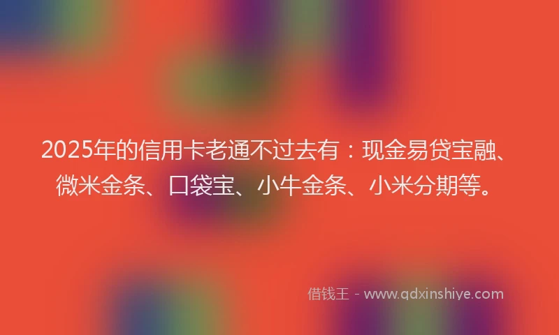 2025年的信用卡老通不过去有：现金易贷宝融、微米金条、口袋宝、小牛金条、小米分期等。
