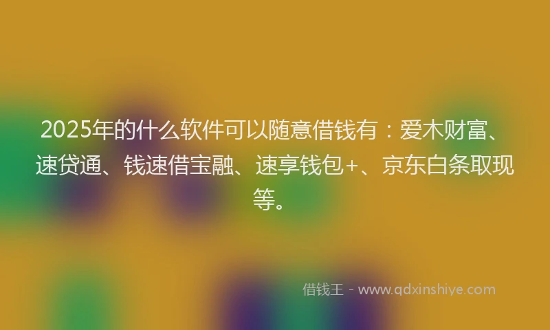 2025年的什么软件可以随意借钱有：爱木财富、速贷通、钱速借宝融、速享钱包+、京东白条取现等。
