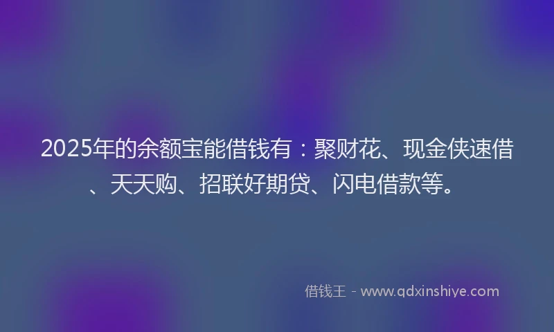 2025年的余额宝能借钱有：聚财花、现金侠速借、天天购、招联好期贷、闪电借款等。