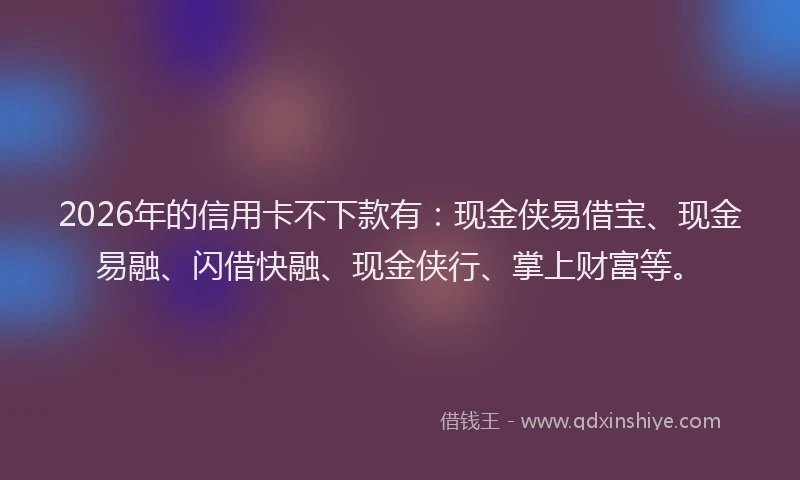 2026年的信用卡不下款有:现金侠易借宝、现金易融、闪借快融、现金侠行、掌上财富等。