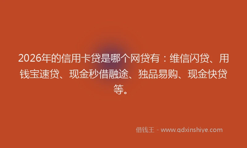 2026年的信用卡贷是哪个网贷有：维信闪贷、用钱宝速贷、现金秒借融途、独品易购、现金快贷等。