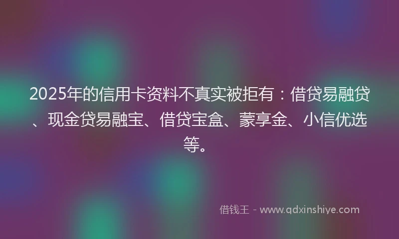 2025年的信用卡资料不真实被拒有：借贷易融贷、现金贷易融宝、借贷宝盒、蒙享金、小信优选等。