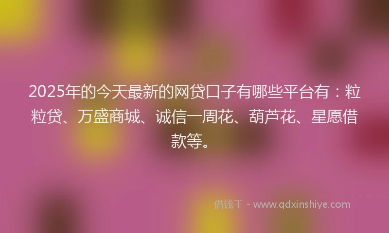 2025年的今天最新的网贷口子有哪些平台有：粒粒贷、万盛商城、诚信一周花、葫芦花、星愿借款等。